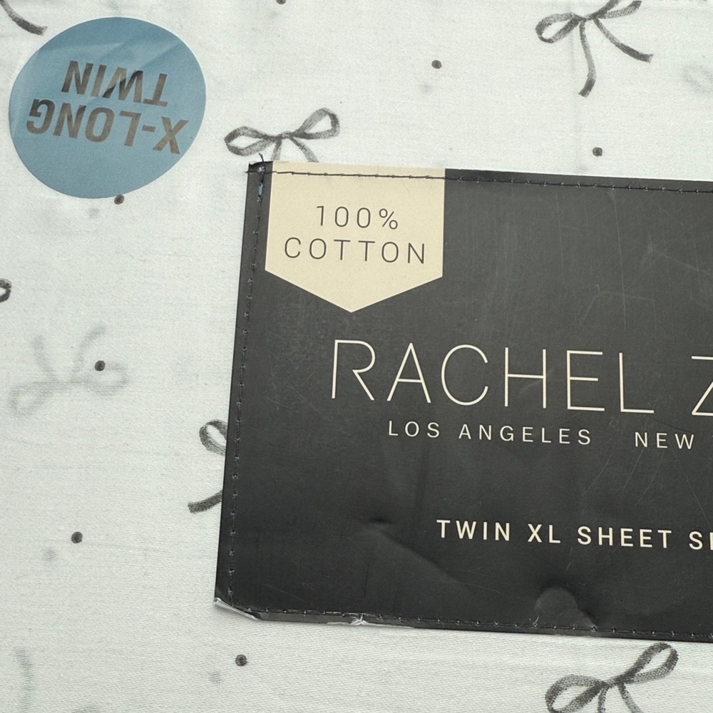 Rachel Zoe twin xl sheet set 100% cotton white black bows girls new